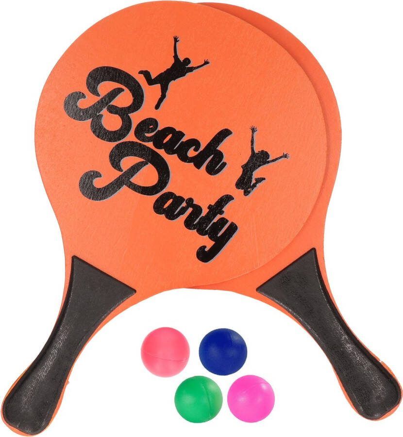 Houten beachball set oranje met extra reserve balletjes strand camping spelletjes