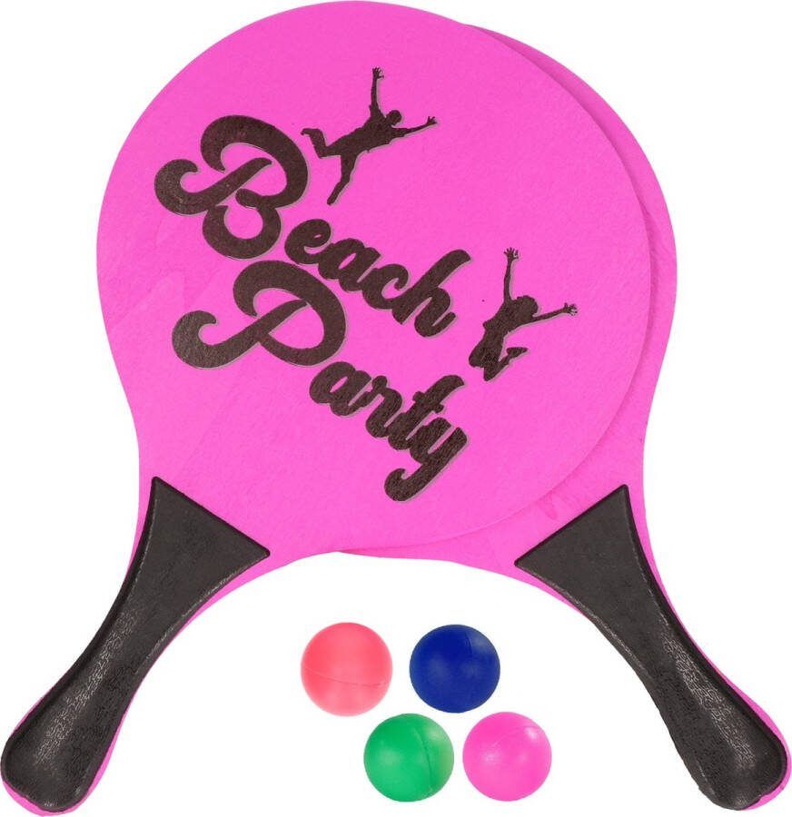 Houten beachball set roze met extra reserve balletjes strand camping spelletjes