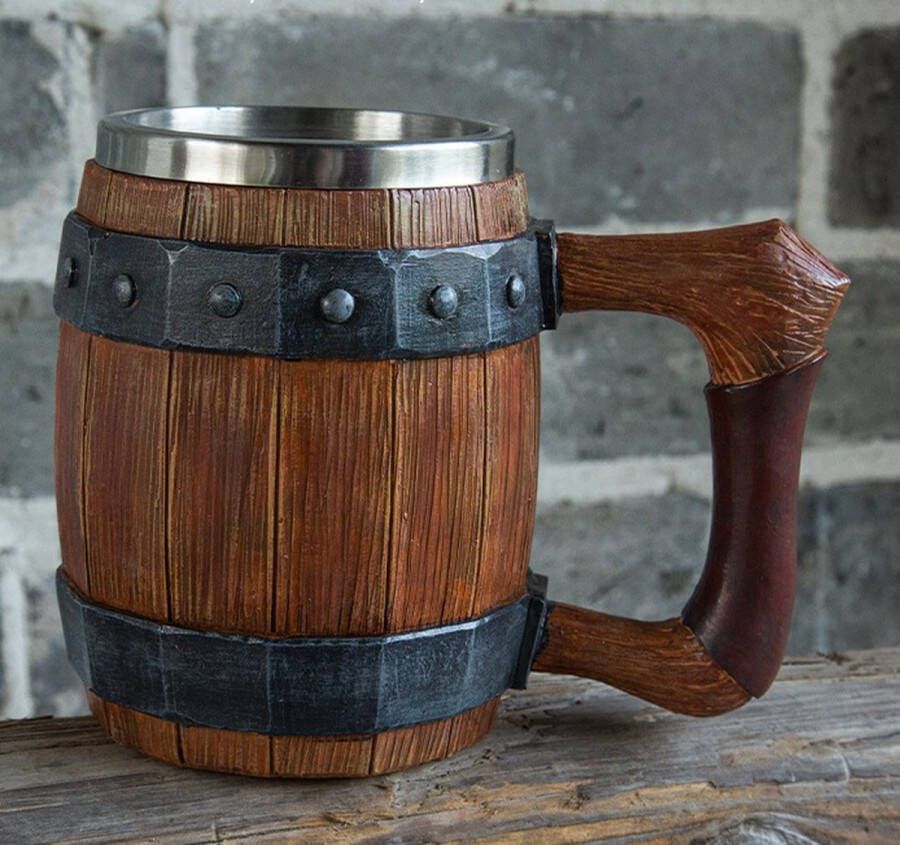 HOUTEN BIEREN TANKARD Creatieve Bierglas Houten Bierpul Beer Mug RVS beker 600 ml Vintage Bierpullen Retro houten vatontwerp Houten biercadeau