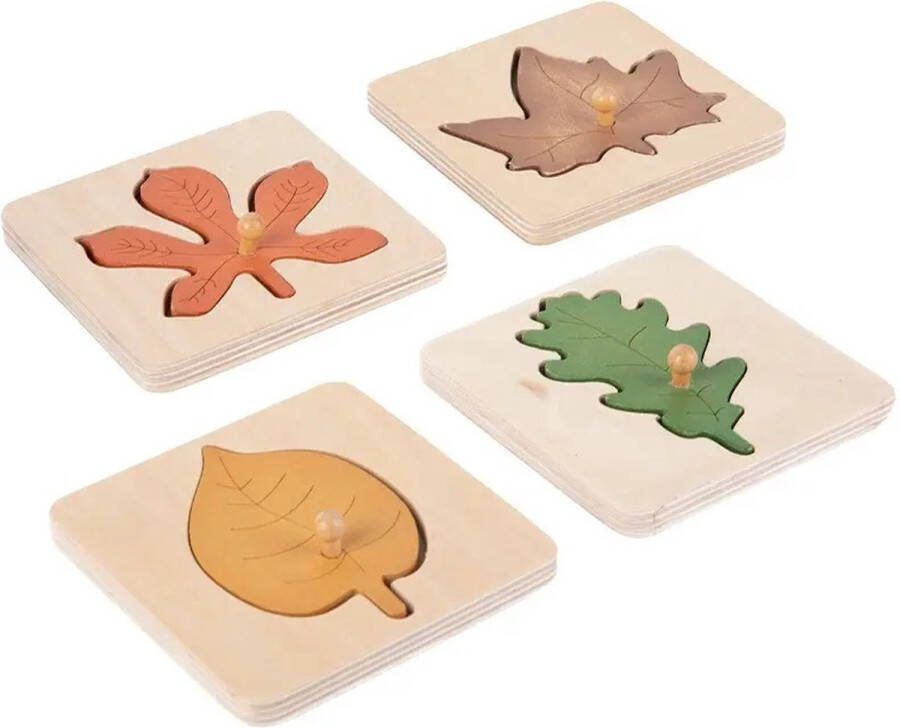 Houten blaadjes puzzel 4 stuks Vanaf 1 jaar Kinderpuzzel Educatief montessori speelgoed Grapat en Grimms style