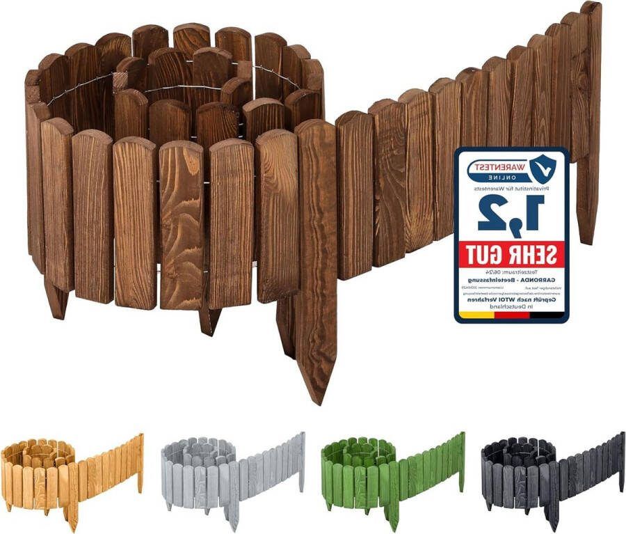Houten bloembedrand Flexibele houten afzetting voor tuin Geïmpregneerde palissade Rolboord gazonrand Tuinomheining 200 cm (Donkerbruin 10 cm hoog)