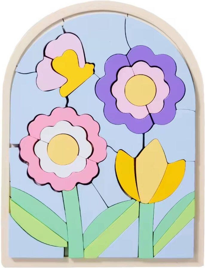 Houten bloemen puzzel Vanaf 4 jaar 37 stukjes Kleuren en vormen Educatief speelgoed Legpuzzel Kinderpuzzel