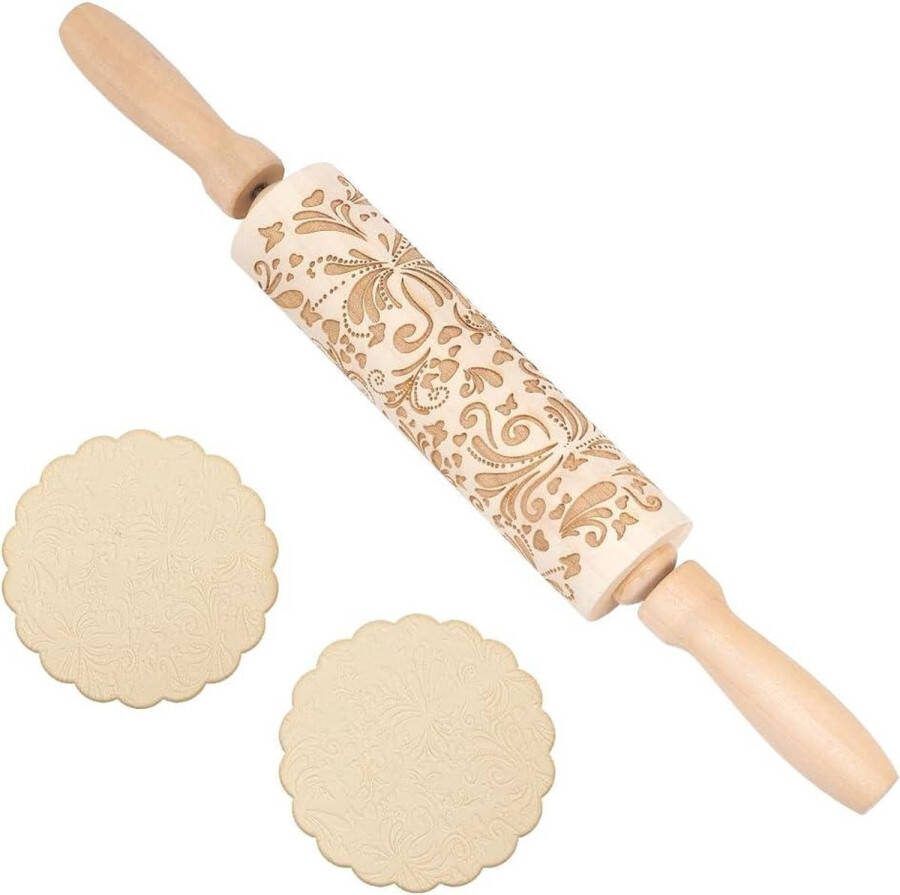 Houten bloemen reliëf deegroller 35 cm lang baking bakken koekjes 3D-patroon doe-het-zelf keukengereedschap bakaccessoires zelfgemaakte gebak koekjes