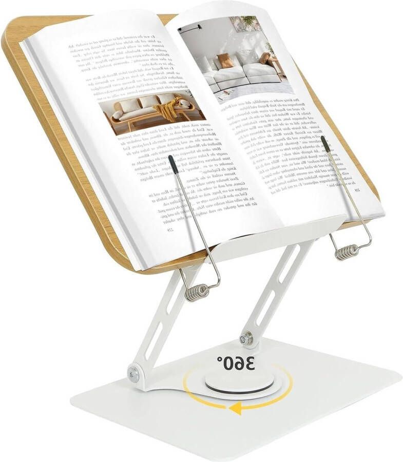 Houten boekstandaard 360 graden draaibaar hoogte verstelbare keukenboekhouder met aluminiumlegering arm iPad en gebonden boeken standaard