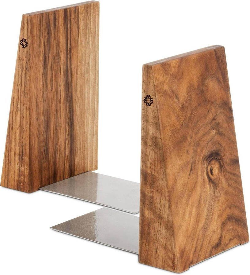 Houten Boekuitenden Notenboom Houten Boekensteunen Modern Design Boekaccessoires Zware Boeken Metalen Basis