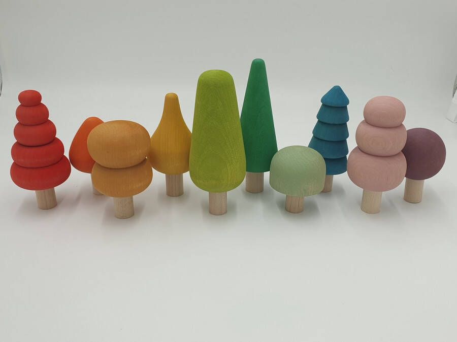 Houten bomen Regenboog kleuren 10 stuks open einde speelgoed Educatief montessori speelgoed Grapat en Grimms style