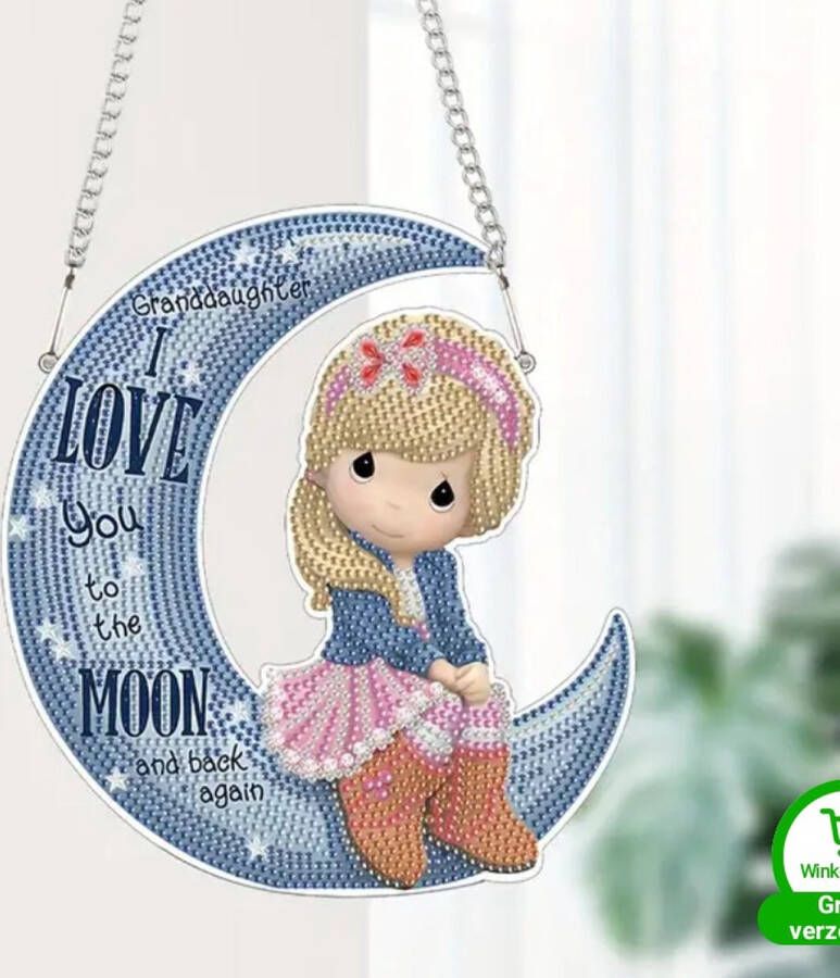 Houten bord granddaughter (kleindochter)I love you to the moon and back Diamond painting- 20x22 cm