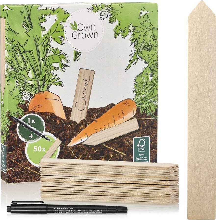 Houten bordjes om te beschrijven: 50 houten plantenstekers in set en pen – plantenbordjes – borden