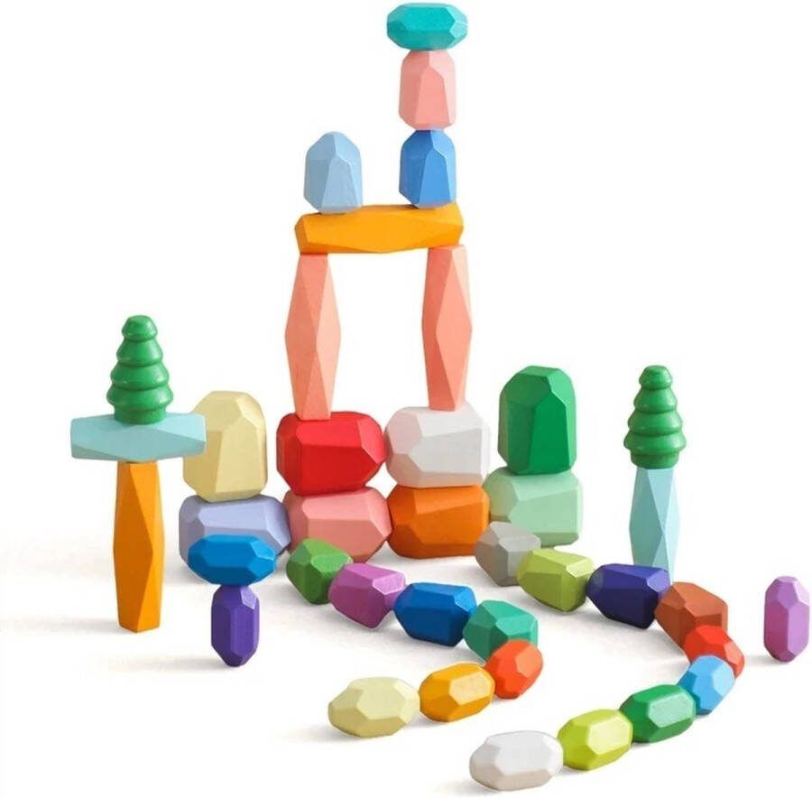 Houten Bouwstenen 40 stuks KLeurrijk Regenboog Montessori Educatief Speelgoed