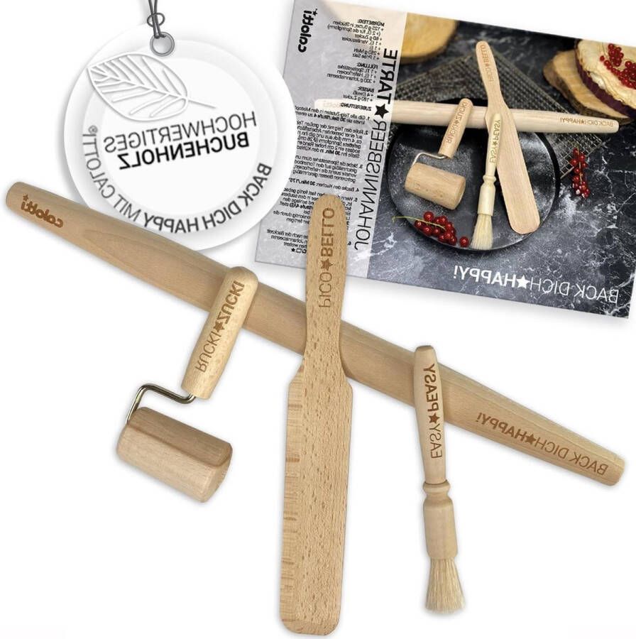 Houten Deegrol Set Grote en Kleine Deegrol Bakpallet Gratis Bakkwasten Onbehandeld Europees Hout met Gelaserde Belettering
