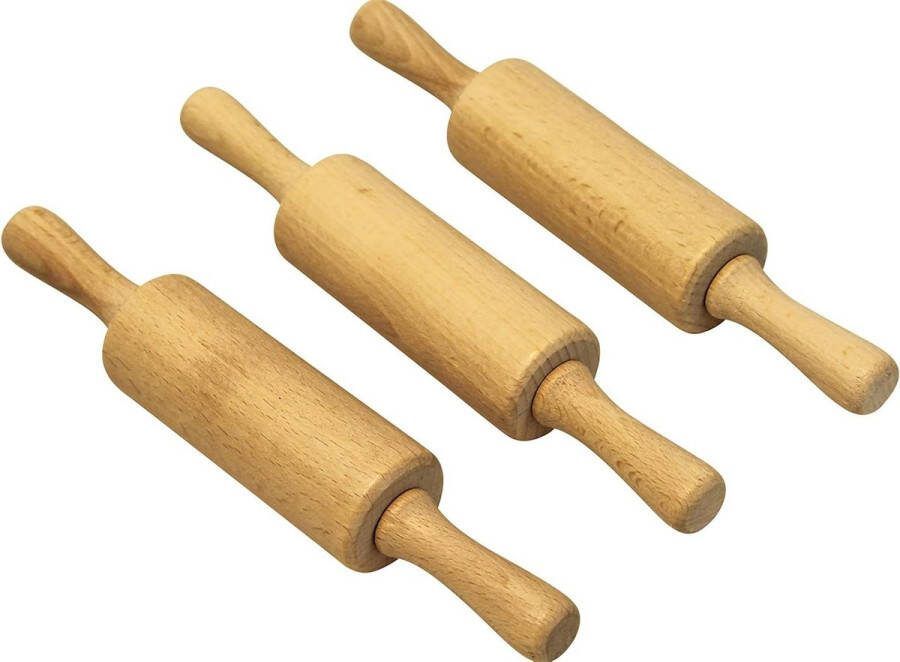 Houten deegroller voor kinderen 215 cm vaste as kleine handgrepen eenvoudig uitrollen van deeg bakplezier met de mini-deegroller (3 stuks)