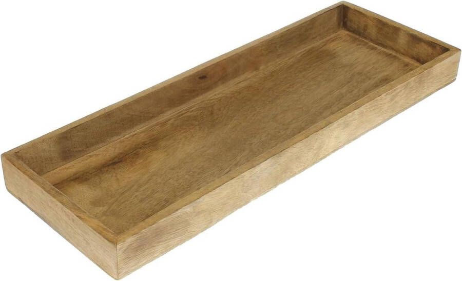 Houten dienblad bruin 39 cm rechthoekig smal decoratief tafeldecoratie kaarsenbord serveerschaal fruitdienblad woonaccessoire modern