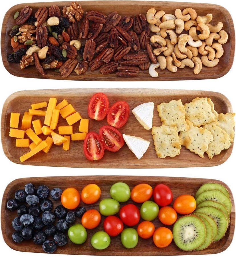 Houten dienblad verhoogde rand serveer kaas sushi snacks fruits acaia set van 3