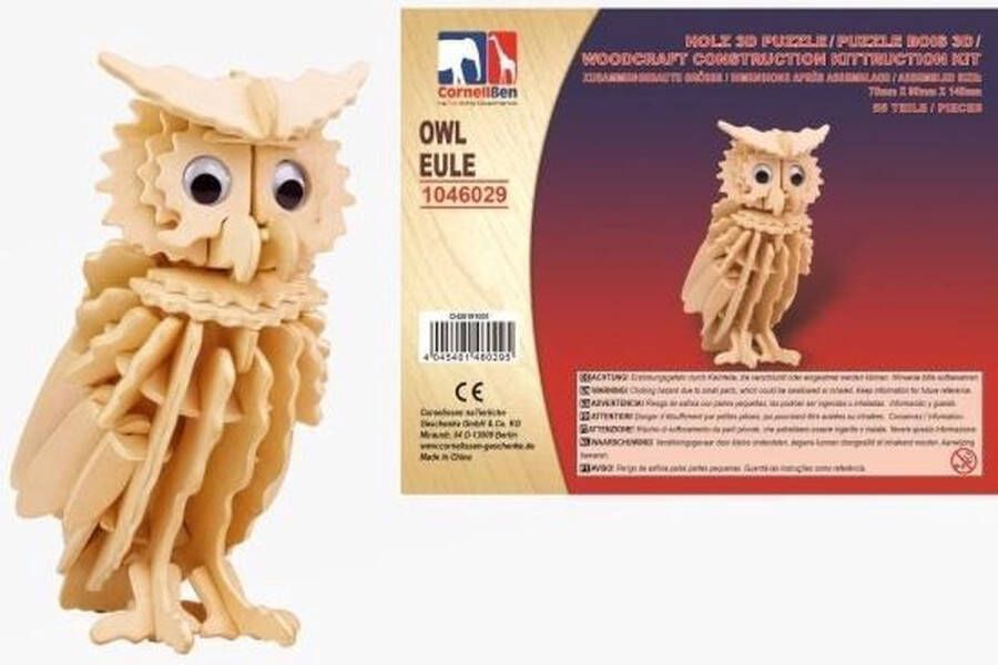 Merkloos Sans marque Houten dieren 3D puzzel uil 7 x 9 x 14 5 cm Speelgoed bouwpakket