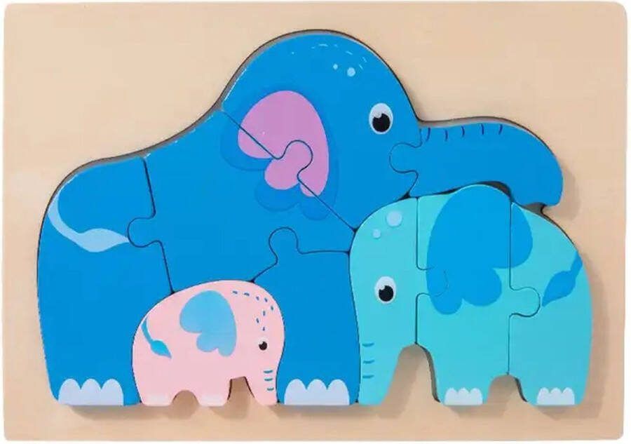 Houten dieren puzzel Olifanten 9 stukjes Vanaf 2 jaar Kinderpuzzel Educatief montessori speelgoed Grapat en Grimms style