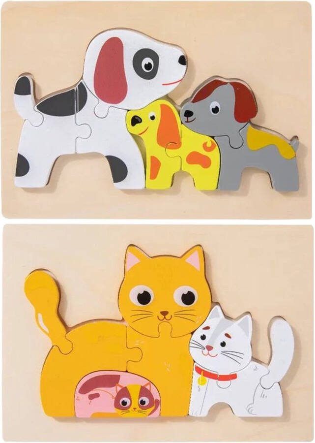 Houten dieren puzzels Honden en katten 8 stukjes Vanaf 2 jaar Kinderpuzzel Educatief montessori speelgoed Grapat en Grimms style