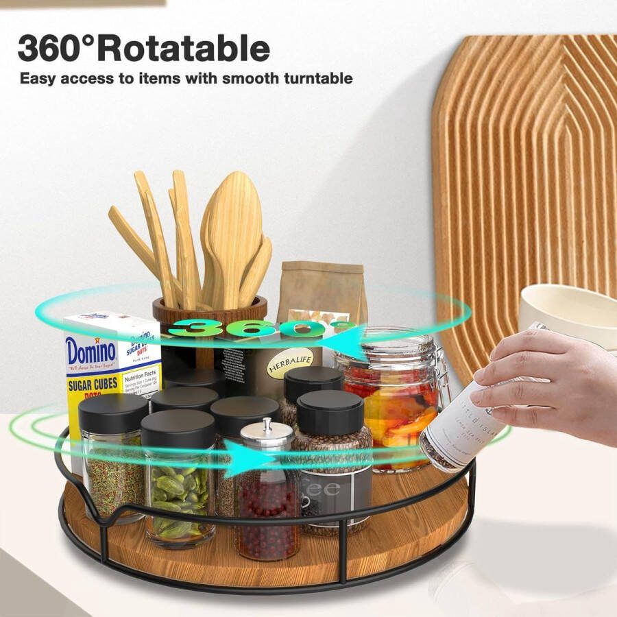 Houten draaiplateau organizer: draaiplateau organizer keuken roterend kruidenrek antislip kruidenrek draaibaar voor keuken opbergrek eetkamer kast tafel werkblad