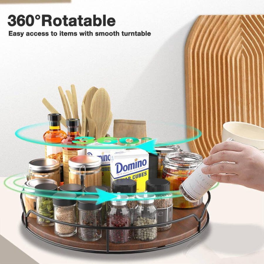 Houten draaiplateau organizer: draaiplateau organizer keuken roterend kruidenrek antislip kruidenrek draaibaar voor keuken opbergrek eetkamer kast tafel werkblad