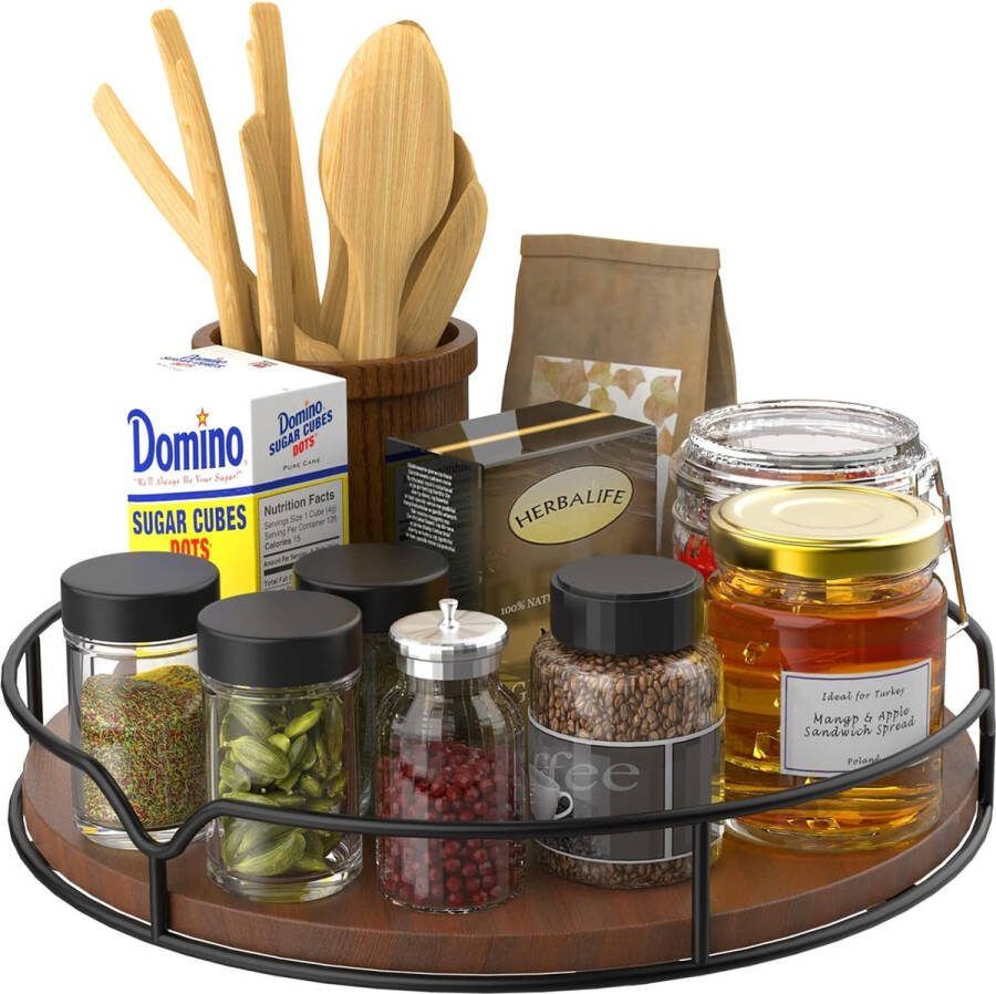 Houten Draaitafel Organisator: Draaitafel Organisator Keuken Roterend Kruidenrek Antislip Kruidenrek Draaibaar voor Keuken Opbergrek Pantry Kast Tafel Werkblad