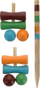Houten Familie Croquet Outdoor Speelset bestaande uit: 4x Croquethamer 4x Gekleurde Ballen 10x Poortjes 2 x Begin Eindpaal 1x Opbergzak Croquetspel Set voor 4 spelers 20-delig