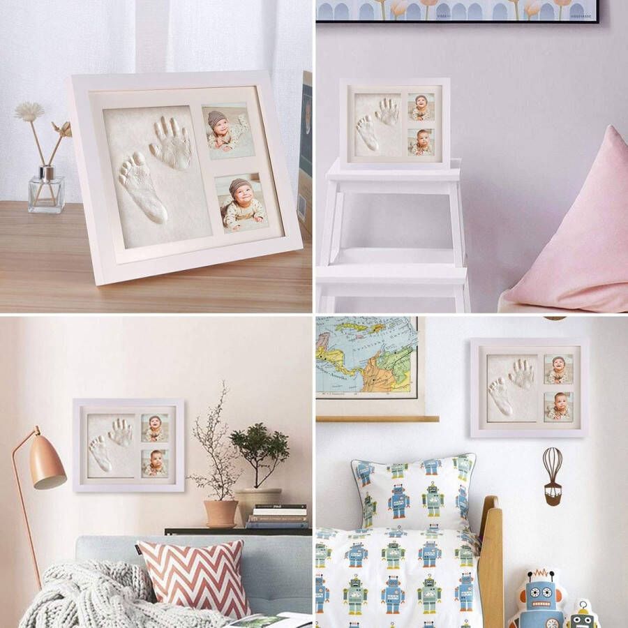 Houten fotolijst voor baby's handafdruk en voetafdruk babyfotolijstset babyvoetafdruk houten fotolijst met 3 stuks niet-giftige stempelkussens kwaliteit perfect voor familie babyshower