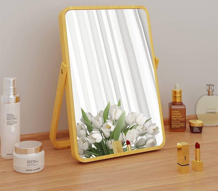 Houten frame standaard make-up spiegel cosmetische spiegel tafel spiegel met houten frame en staande spiegel om op te hangen (wit)