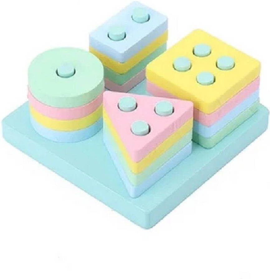 Houten Geometrische Stapel Vormenpuzzel Montessori puzzel 16 stukjes