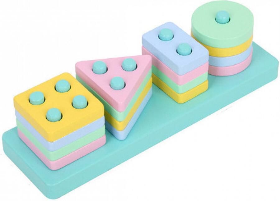 Houten Geometrische Stapel Vormenpuzzel Montessori puzzel 16 stukjes