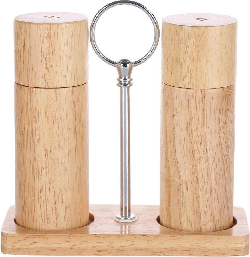 Houten handmatige zout en pepermolen grof zout keramische molen verstelbare kruidenmolens rubber hout 15cm set van 2 S-vorm