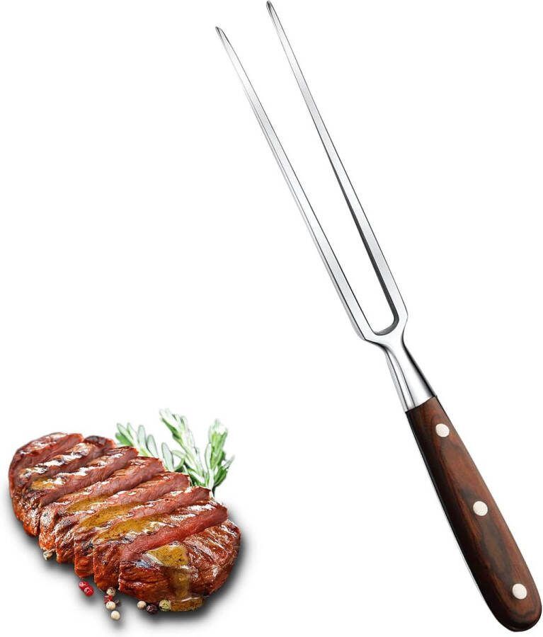 Houten handvat 30 cm lengte vleesvork recht buigbare braadvork 16 cm meslengte barbecuevorken harde roestvrije vleesvork groot met houten handvat