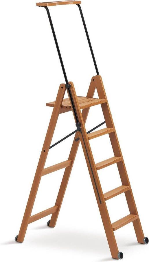 Houten inklapbare ladder 170 5 TUSCANIA 5 treden veiligheidssysteem kersenhouten kleur Ladder