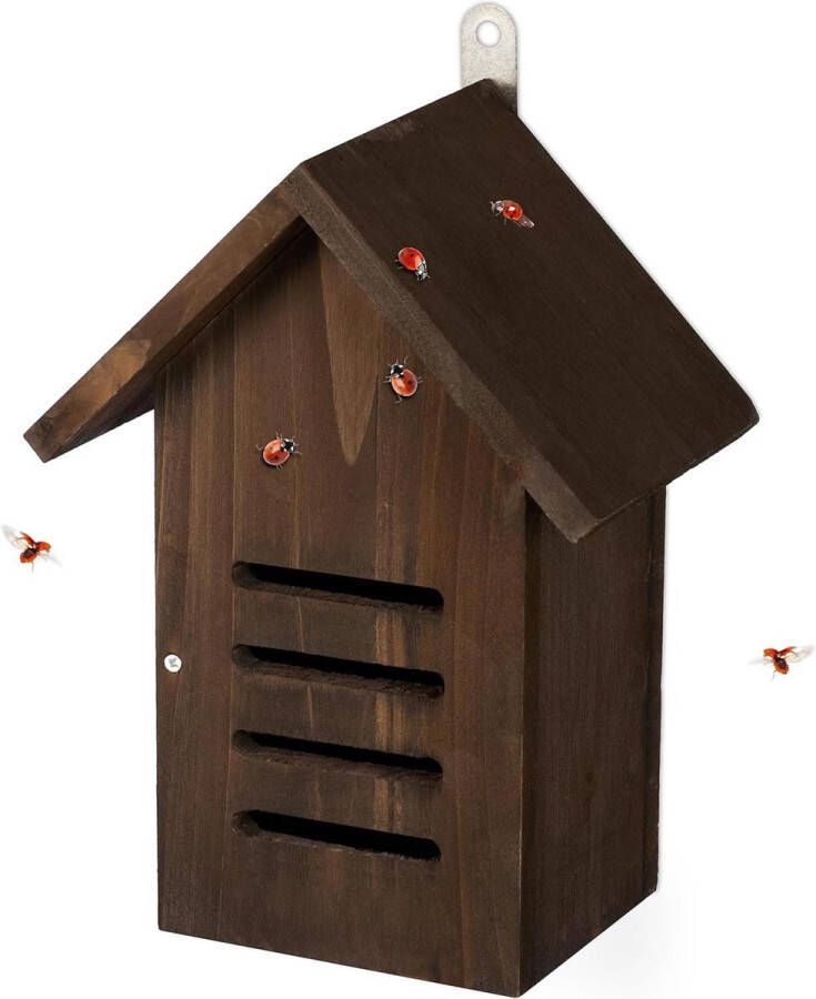 Houten insectenhotel voor lieveheersbeestjes 25x185x12 cm tuindecoratie voor ophangen bruin