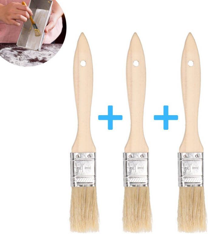 Houten invetkwast set 3 stuks Bakkwast Barbecue kwast Oliekwast Insmeren Keukengrei accesoire Keukenkwastje Marinade BBQ