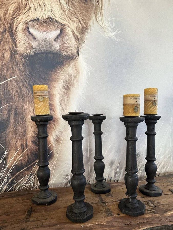 Houten kaarsenstandaard zwarte kandelaar landelijke woonaccessoires