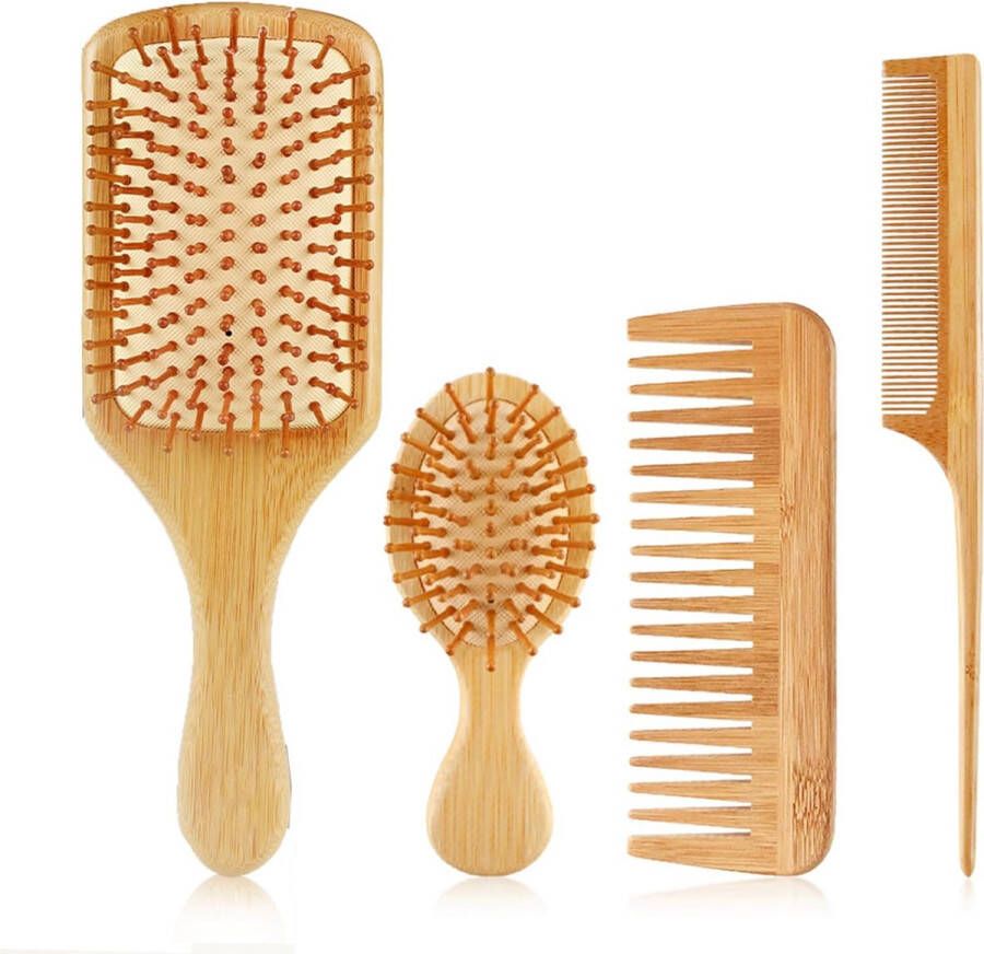 Houten Kam Antistatische Houten Kam Verzorgt Haar en Baard Ideaal voor Baardverzorging Onderweg Kapperskammen voor elk Haartype Natuurlijke Bamboe Kam(4PCS)