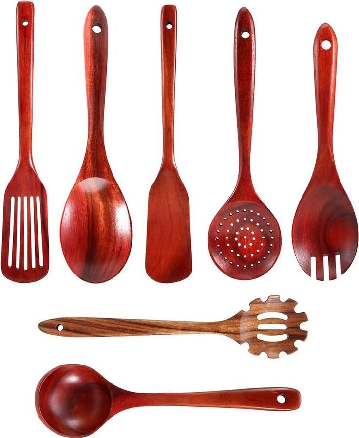 Houten keukengerei set voor het koken van natuurlijke teak keuken spatel set voor 7 stuks