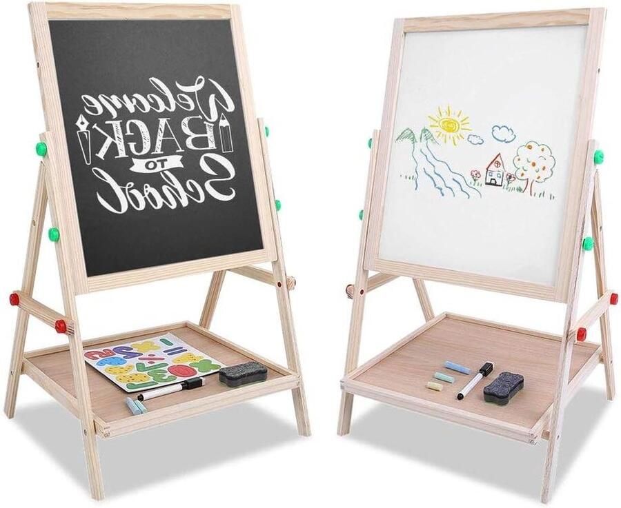 Hoogte verstelbare 2 in 1 tekentafel voor kinderen Dubbelzijdig magnetisch tekenbord met krijt en magneet Verticaal schrijfbord Creatieve kerstcadeaus