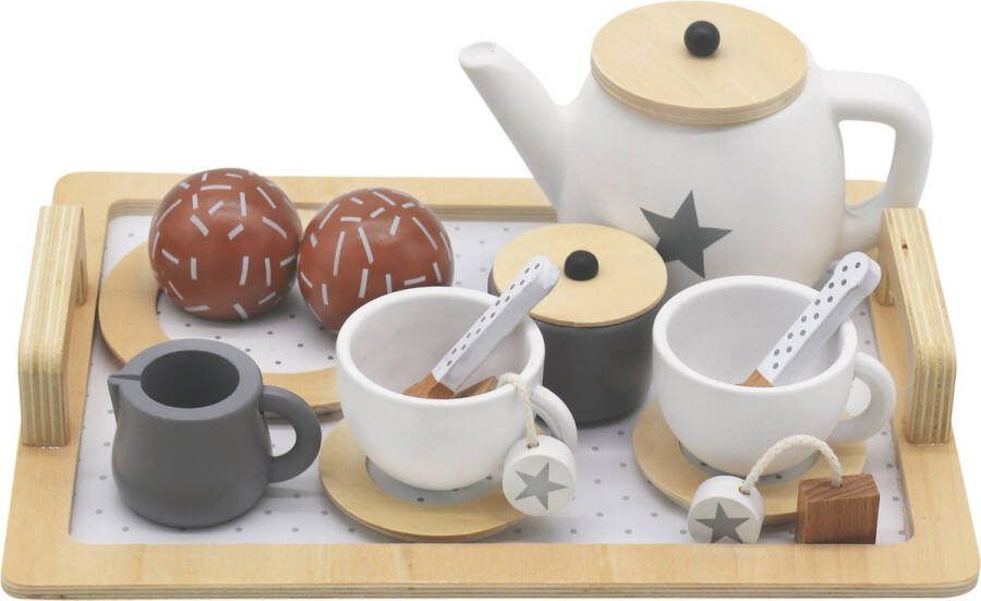 Merkloos Sans marque Houten Kinderservies set Theeset- 16 delig Wit Baby servies set Baby servies Speelset