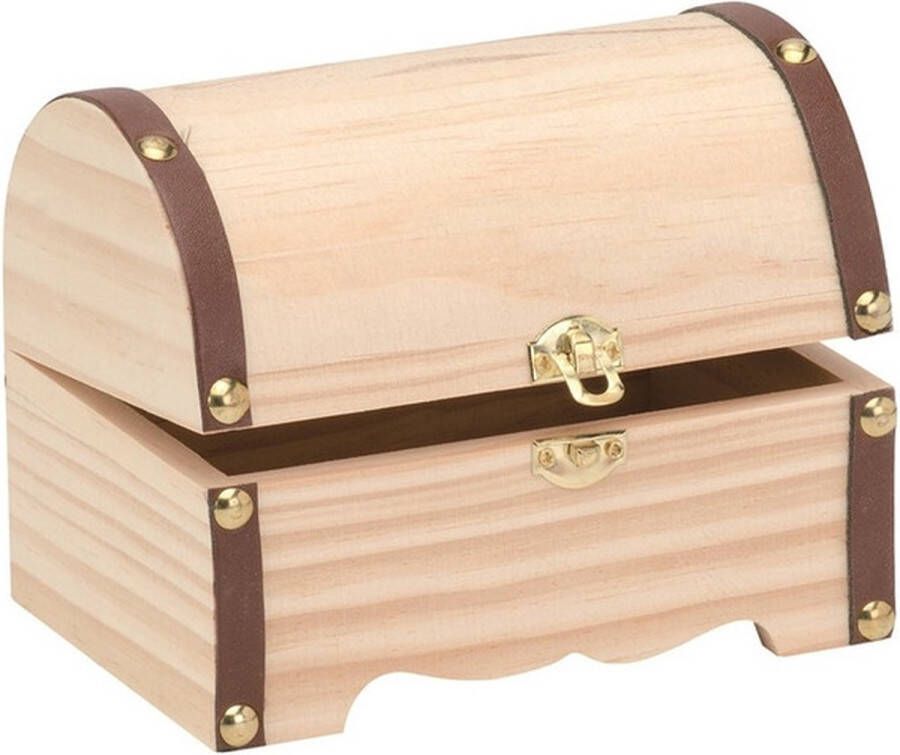 Merkloos Sans marque Houten kistje ronde deksel 15 x 10 cm Hobby knutselmateriaal Houten kisten Schatkisten speelgoedkisten Kistjes schilderen en versieren