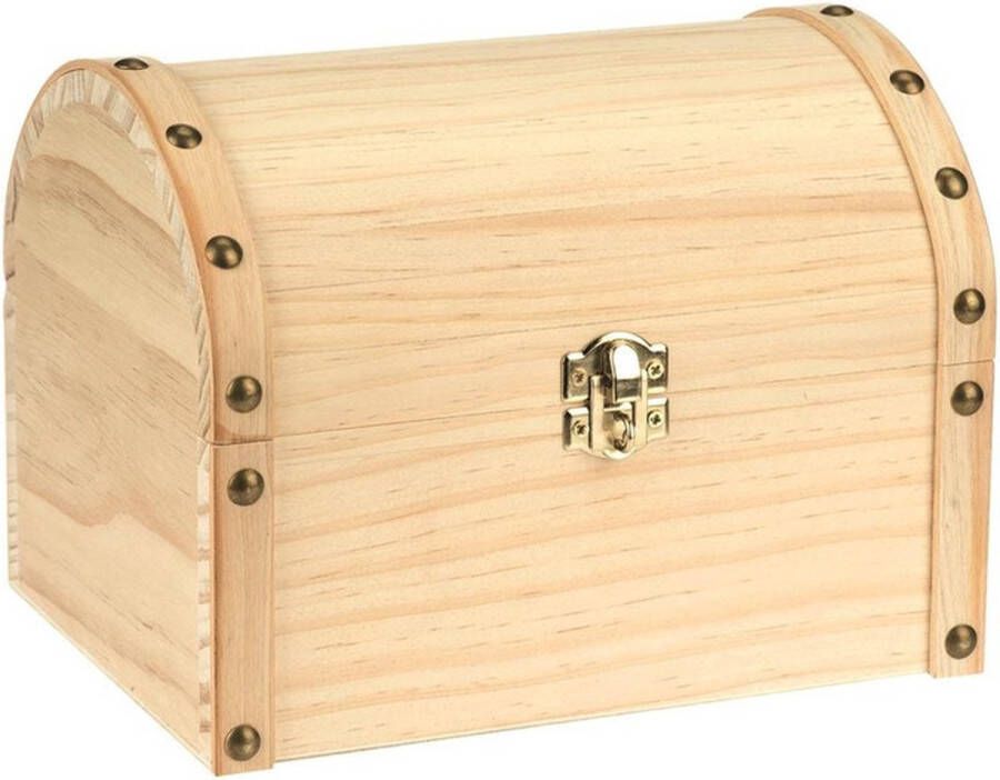 Merkloos Sans marque Houten kistje ronde deksel 20 x 15 cm Hobby knutselmateriaal Houten kisten Schatkisten speelgoedkisten Kistjes schilderen en versieren