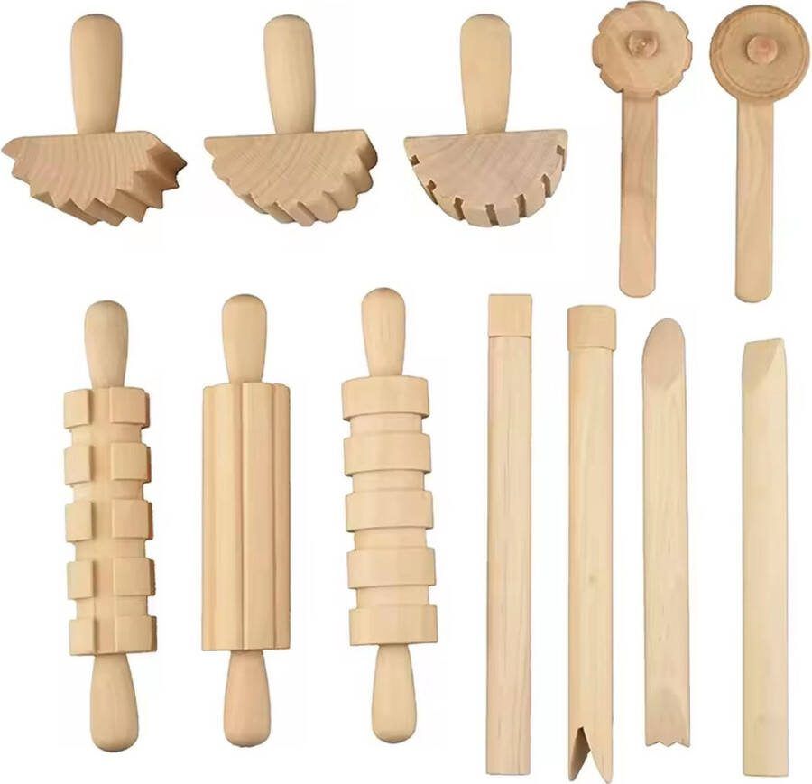 Houten klei tools Duurzaam kinderspeelgoed 12 stuks Gereedschapset Sensory play Leuk voor klei of magisch zand Vanaf 1 jaar Play doh Kinetisch zand Klei speelgoed