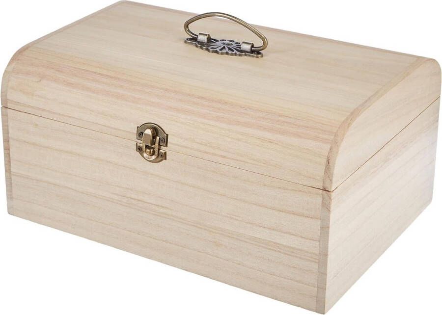 Houten koffer 295 x 205 x 14 cm antiek beslag handvat en sluiting van metaal knutselkoffer gereedschapskoffer ongelakt naturel Houten kistje