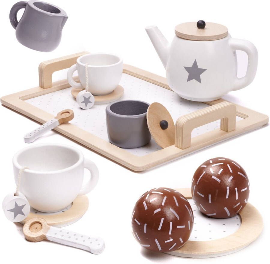 14 delige houten theeservies koffieservies voor kinderen -houten servies set duurzaam Koffie- en Theeset