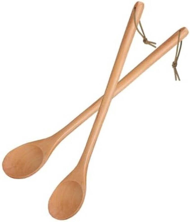 Houten kooklepel 2 stuks multifunctionele roerlepel houten lepel met lange handgreep voor het koken mengen roeren 33 cm