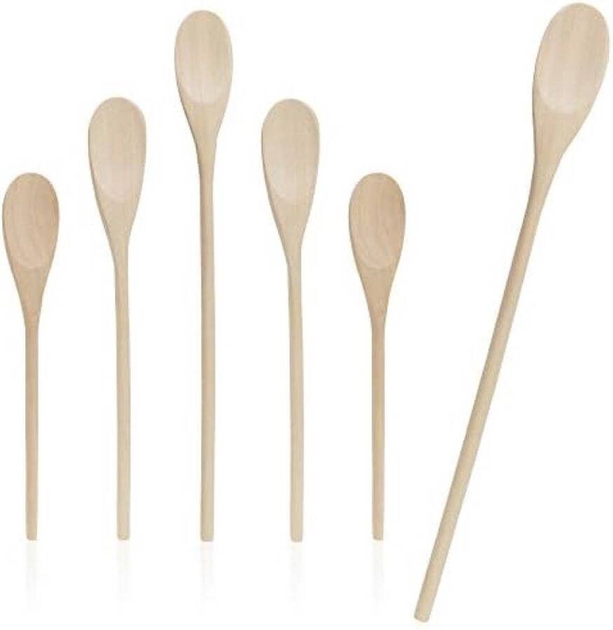 Houten Kooklepels Set Kooklepelset van 6 Stuks in Drie Maten