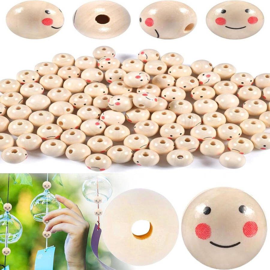 Houten kralen met gezicht 100 stuks 20 mm lotushout doe-het-zelf decoraties sieraden maken knutselwerk decoratieve accessoires Houten kralen met gezichtjes