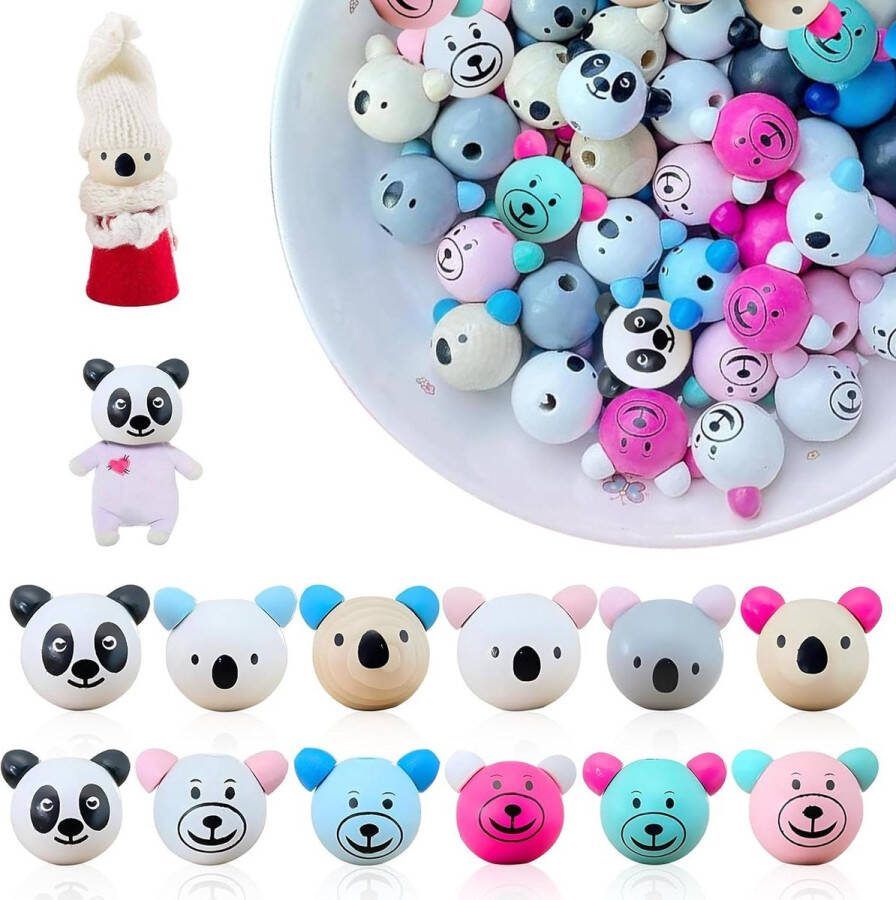Houten kralen met gezicht 20 stuks smile face houten kralen met gat koalabeer panda gezicht 25 mm doe-het-zelf sieraden armbanden halskettingen Houten kralen met gezichtjes