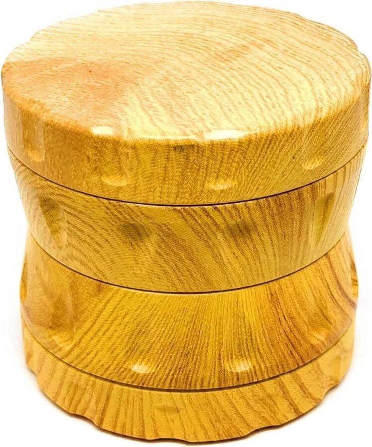 Houten kruidenmolen grinder 4-delig met pollen opvangbak 63 mm lichtbruin