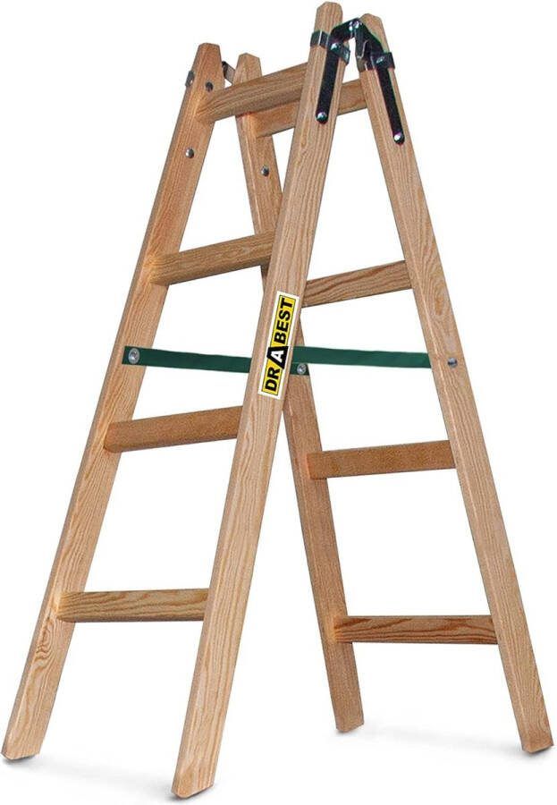 Houten ladder voor schilderwerk 2 x 4 sporten m lang tot 150 kg werkhoogte 1 24 m 2 7 m inklapbaar trede schraag trap aan beide zijden beloopbaar geïmpregneerd met
