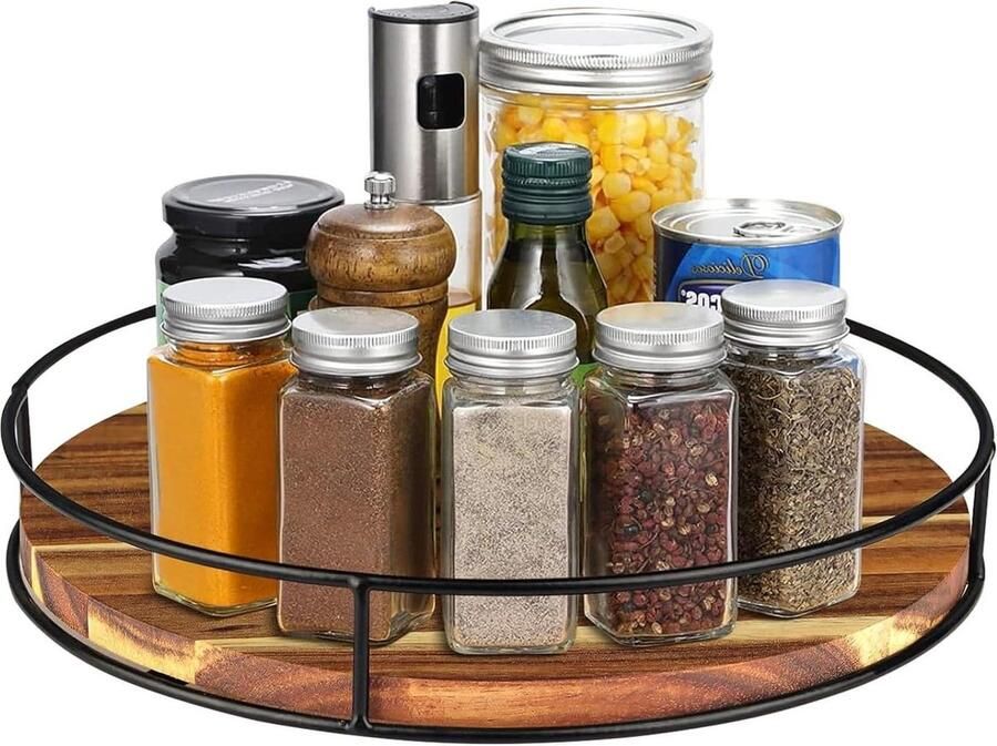Houten Lazy Susan Keukendraaiplateau Organizer Draaiplateau voor Koelkast Keuken Kast Eetkamer Antislip Draaiplateau 31 cm